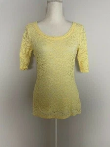 Maurices Damen Spitzen Shirt Top Bluse Gr. M gelb U-Ausschnitt Kurzarm transparent - Bild 1 von 12