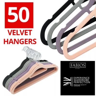 50 PACK NON SLIP FLOCKED COAT CLOTHES HANGERS VELVET HANGING SPACE SAVING - Image 1 of 4