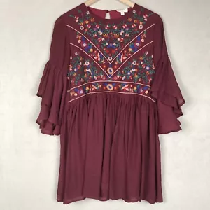 Top bordado UMGEE talla S borgoña boho floral manga acampanada túnica campesina - Imagen 1 de 10
