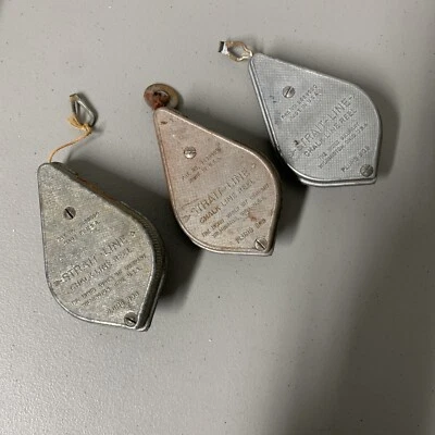 Vintage Lot 3 Strait-Line Irwin Auger Bit Company Chalk Line Reel Plumb Bob - Image 1 of 4