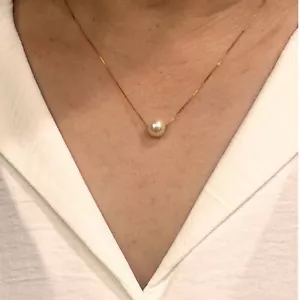 Floating White Cultured Pearl Necklace in 14kt Gold - Picture 1 of 8