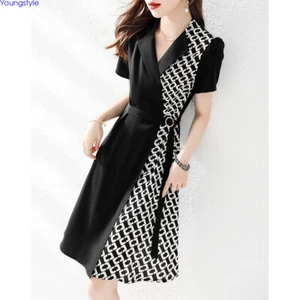 Elegante abito da donna colorblock patchwork cocktail business a-line - Foto 1 di 14