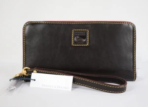 Dooney & Bourke Florentiner Leder großer umlaufender Reißverschluss Handgelenktasche braun Tmoro Neu mit Etikett - Bild 1 von 12