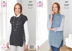Knitting Pattern Womens Short or Long Tabard Top King Cole Aran 5657 - Picture 1 of 3