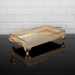 Decorative Perfume Trays, Rectangle Fancy Serving Tray, Gold - Picture 1 of 2