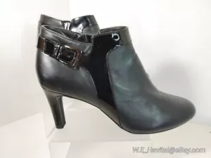 Bandolino® Soloman™ Black Leather and Patent Side Zip Booties Women's Size US 10 - Picture 1 of 15