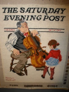 Vtg Finished Needlepoint Piece Saturday Evening Post Normal Rockwell Bass Player - Picture 1 of 3