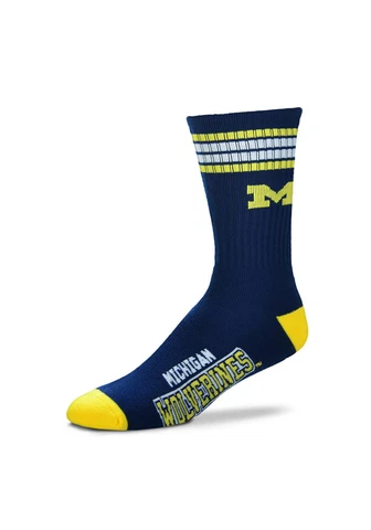 Michigan Wolverines Crew Socks Large Size 10 to 13 4 Stripe Cover