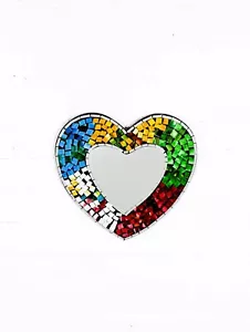 Mosaic wood Heart wall mirror Multicoloured Rainbow Colours 30 cm NEW - Picture 1 of 5