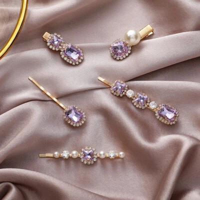 Bling Purple Crystal Rhinestone Wedding Bridal Party Hair Clip Pin Slide-AUSTOCK - image 1 of 2