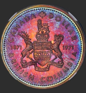 1971 Canada BC Silver Dollar NGC SP67 Cameo Rainbow Toned Monster Bright Color - Bild 1 von 5