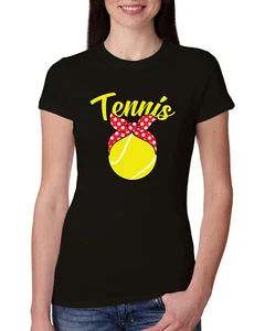 Tennis Mom Cute Bow Ribbon Tennis Ball Women Slim Fit Junior Tee - Picture 1 of 10