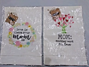 Mud Pie "MOM" (2) Cotton Kitchen Towels 26" x 16-1/2" Each - New in Sealed Bag - Picture 1 of 2