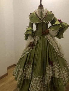 Emerald Green Victorian Prom Dress High Neck Corset Corset Applique Lace A-Line - Picture 1 of 5