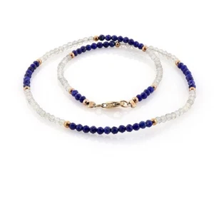 AAA++ Lapis Lazuli & Labradorite 2 Multi Color Faceted Round Beads 18" Necklace - Picture 1 of 8