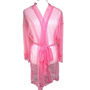 Victoria’s Secret Sexy Lace Fishnet Pink Lace Sheer Kimono Robe Sz M / L - Picture 1 of 9