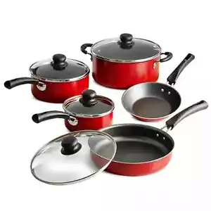 9 Piece Cookware Set Nonstick Pots and Pans Home Kitchen Cooking Non Stick, Red - Picture 1 of 6