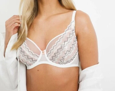 Sujetador Freya Festival Vibe Talla 30F Blanco Coral Con Aros Alto Ápice Plunge 5621 Foto 1 de 4