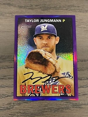 2016 Topps Heritage Chrome Purple Refractor Taylor Jungmann #THC-489 Brewers - Image 1 of 2