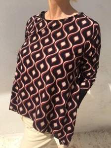 Blouse Top Size 14 UK Black/Red/Cream Chic Chiffon Italian stylé vintage RRP £99 - Picture 1 of 10
