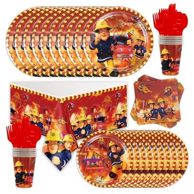 Fireman Sam Children's Birthday Party Tableware Plate Cup Napkin Decortion Set