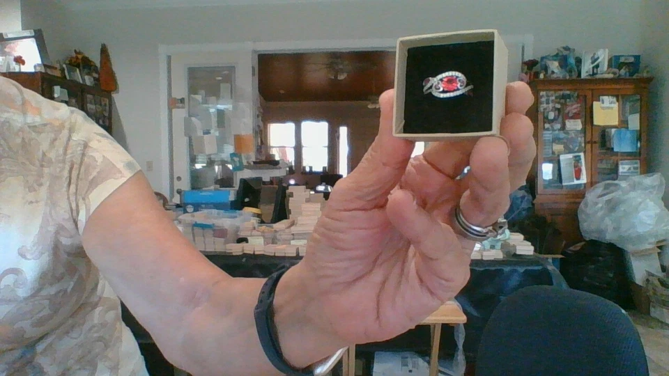 Anillo de aleación doble corazón rubí y circonita cúbica relleno de oro blanco Foto 1 de 4