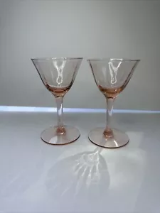 2 Pink Vintage Depression Swirl Optic Champagne Sherbet Glasses Set - Picture 1 of 5