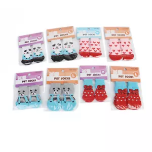 Pet Dog Cat 4Pcs Socks Indoor Shoes Cute Print Hosiery Puppy Product Size S-L - Picture 1 of 16