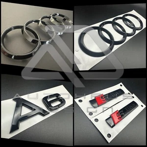 Gloss Black Badge Full Set Front And Rear Rings Fits Audi A6 S Line C7 - Picture 1 of 1