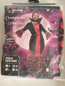 Vampress Princess Child Sz M Costume Black Velvety Red Lace Dress Belt & Choker - Picture 1 of 8
