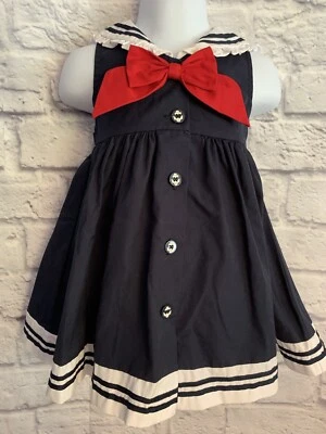 Sophie Rose Sailor Dress Sleeveless Button Front Navy White Red 12 Months #98 - Image 1 of 4
