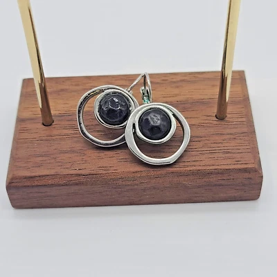 Lia Sophia "Haywire" Black Faceted Silver Nested Hoop Drop Earrings - Image 1 of 4