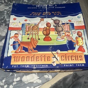 1945 Woodette Circus Boxed set 1940's 50's Sealed Wood Assembly Animals & Clown - Picture 1 of 13