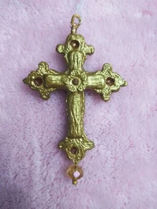 3er Set Pappmaché Kreuz, Hand md mit Lederhaken & Kristall. Doppelseitig, Lt. Braue - Bild 1 von 4