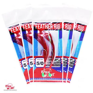 5 un. señuelos rojo blanco 5/0 plataforma de pesca pez roca 2 ganchos pluma bacalao cebo de peces - Imagen 1 de 2
