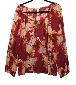 Blusa bohemien donna grande top contadino rosso floreale marca Lucky - Foto 1 di 12