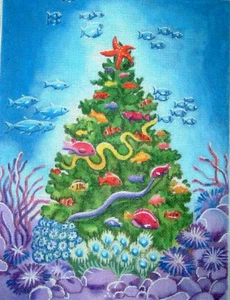 Arrecife de coral árbol de Navidad océano peces acuario pintado a mano lona punta de aguja WKK - Imagen 1 de 2