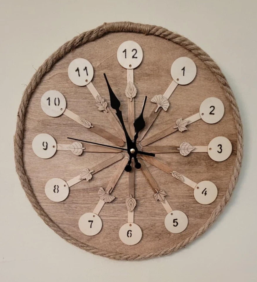 Bohemian, Tramp Art Wall Clock. 14 In Wide. Wood Burned Numbers - Image 1 of 1