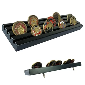 Military Coin Display Holder - Wooden Stand Holds 35 Coins, Rack for Desk, Co... - Bild 1 von 7