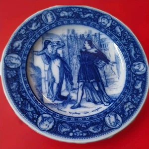 Wedgwood 10 1/4" Ivanhoe Flow Blue Dinner Plate Rebecca Repelling the Templar - Picture 1 of 12
