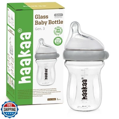 Biberón de vidrio natural Haakaa Gen.3 6,3 oz 180 ml - cuello ancho, anticólicos V Foto 1 de 4