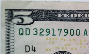 $5 Bill Serial Number John Tyler President Birthdate 3/29/1790 - QD 32917900 A - Picture 1 of 3