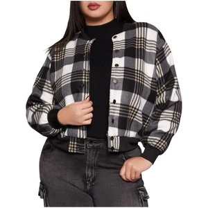 Plaid Black and White Women's Jacket, Plus Size 1X - Picture 1 of 9