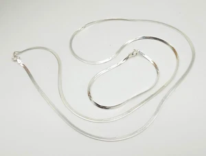 Long Sterling Silver Herringbone Flat Chain Necklace 30" w/ Matching Bracelet - Picture 1 of 5