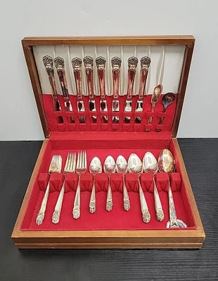 Vintage Rogers Bros Eternally Yours 50 PC Sterling Silverplate Flatware in Box - Image 1 of 4