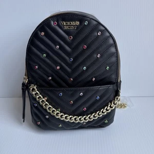 NWT Victoria’s Secret Black Pebbled V-Quilt Small City Backpack MultiColor - Picture 1 of 8