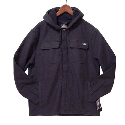Dickies Mens Bonded Fleece Shirt Jacket with Hood Sz LR Black Button Down NWT - Image 1 of 4