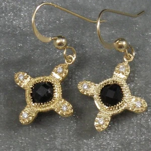 Faceted Black Onyx 14K GF Vermeil Gold on .925 Sterling Silver Cross Earrings - Picture 1 of 3