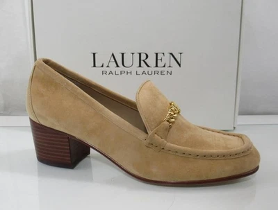 Zapatos de salón mocasines LAUREN Ralph Lauren Winslet tacón bloque gamuza beige pulido talla 7,5 Foto 1 de 4