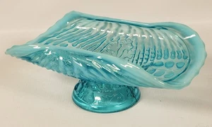 Northwood Aqua Blue Glass Pedestal Argonaut Shell Nautilus Card Fruit Dish A85. - Picture 1 of 9